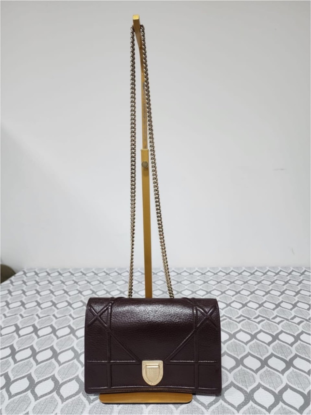 Authentic CHRISTIAN DIOR Grained Calfskin Leather Diorama Crossbody Bag Dark Bur